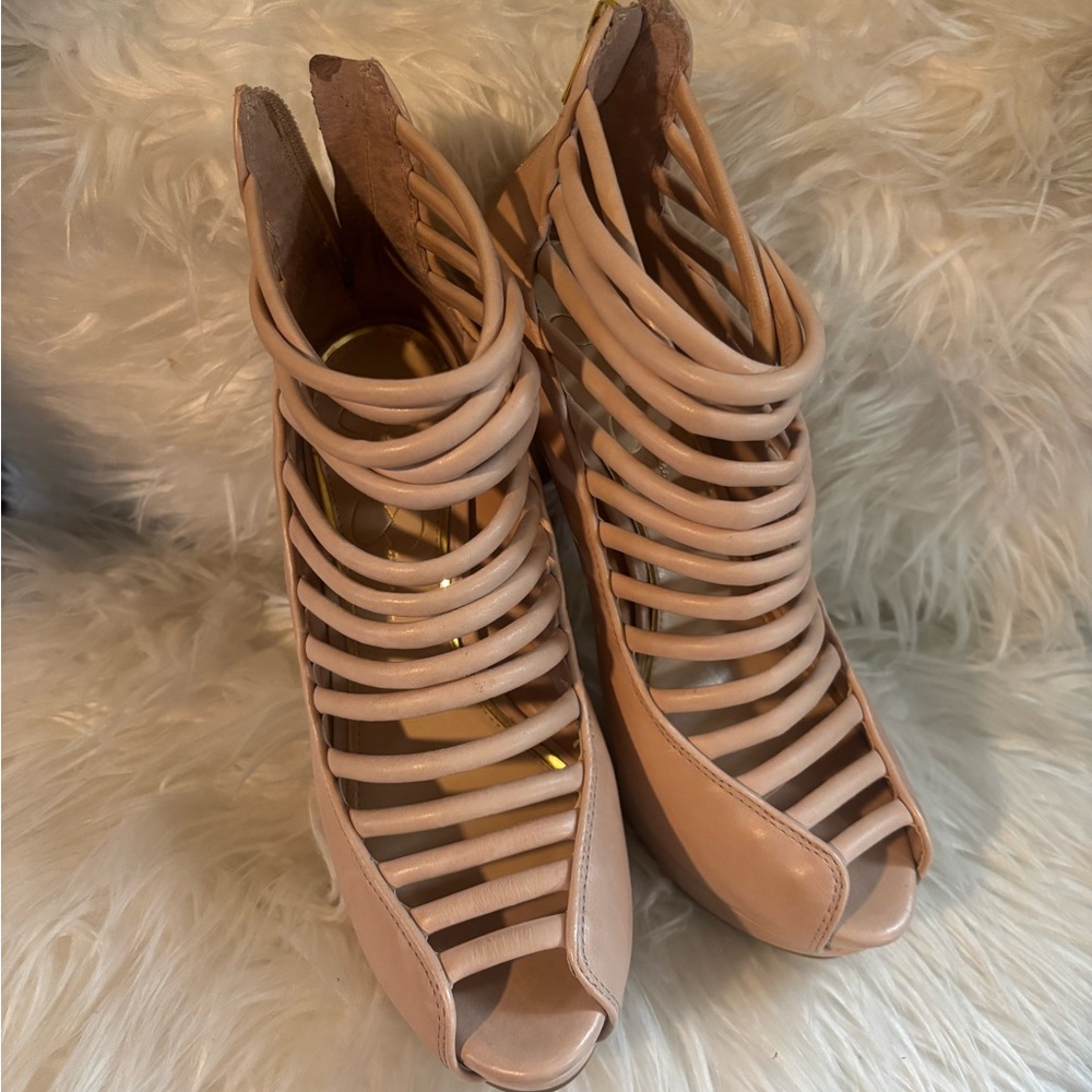Nude Strappy Peep-Toe Women's Heels